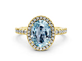 Yellow gold Oval Cut Halo Diamond Pave Band with Prong Setting