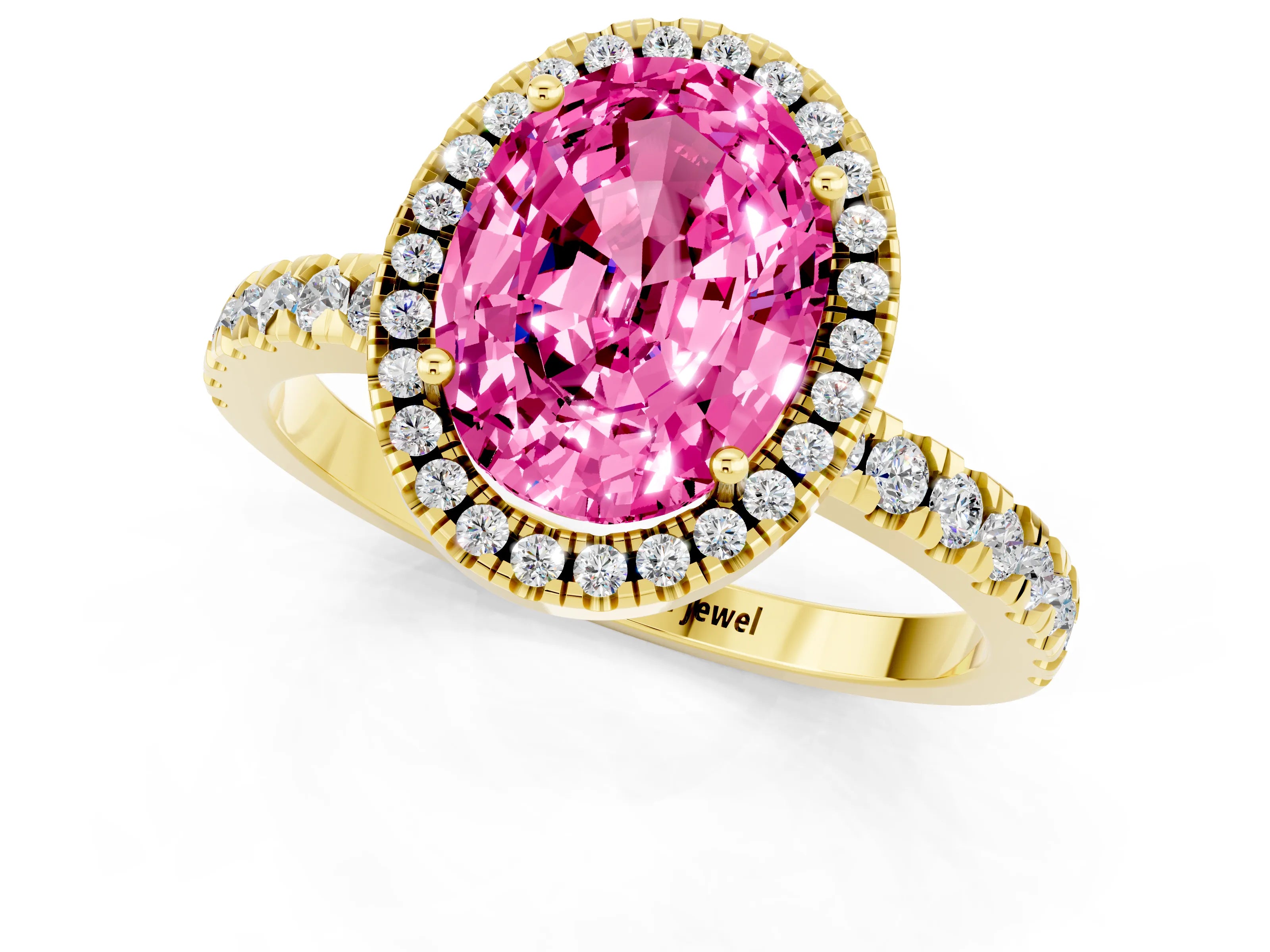 Yellow gold Oval Cut Halo Diamond Pave Band with Prong Setting_1