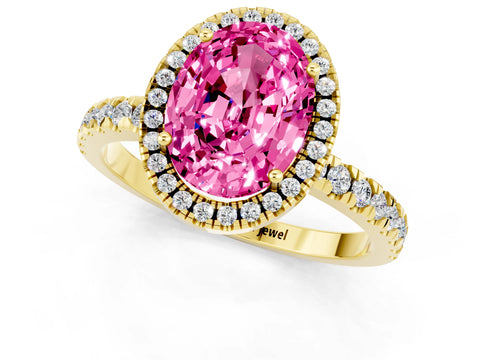 Yellow gold Oval Cut Halo Diamond Pave Band with Prong Setting_1