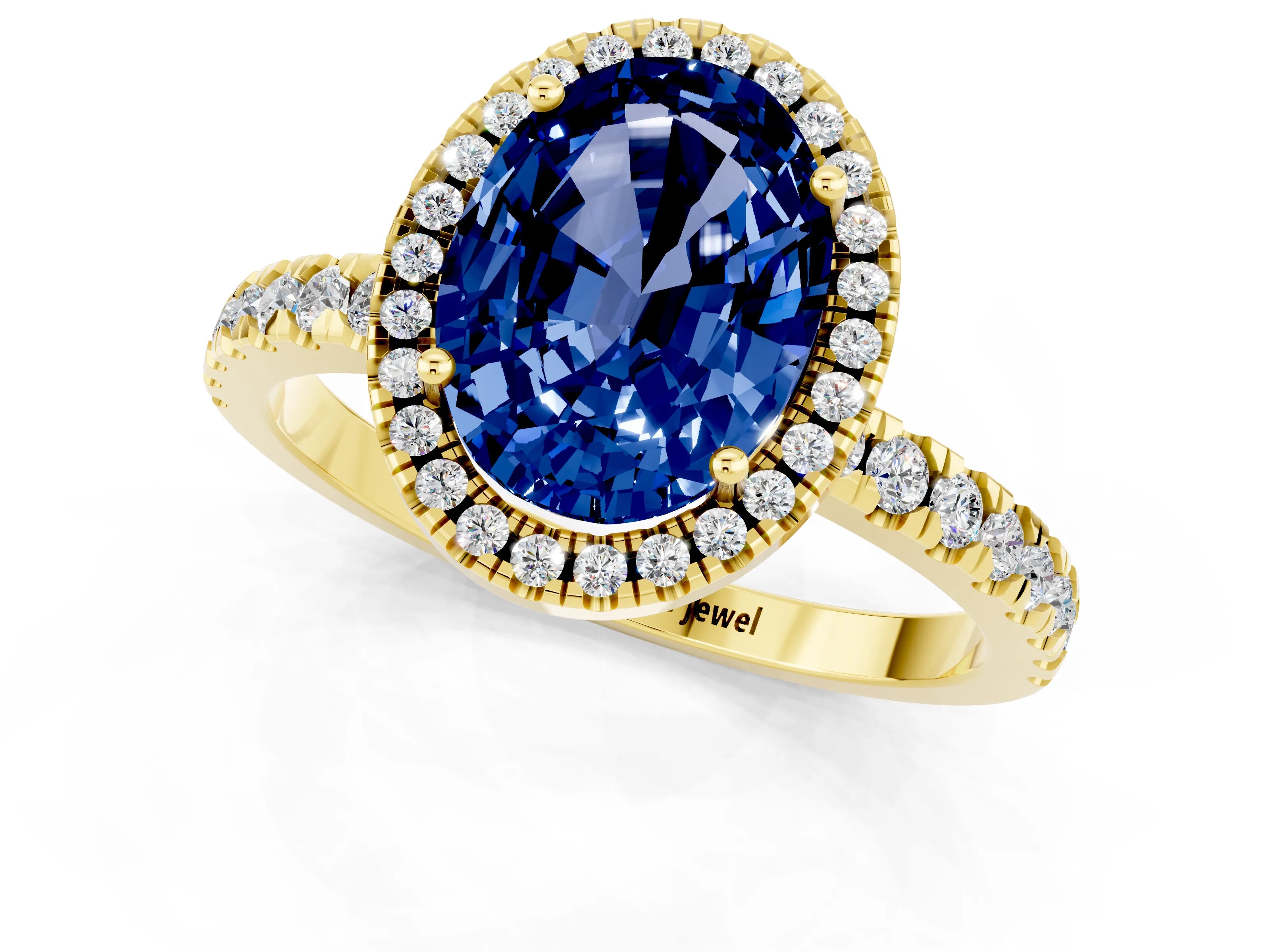 Yellow gold Oval Cut Halo Diamond Pave Band with Prong Setting_1