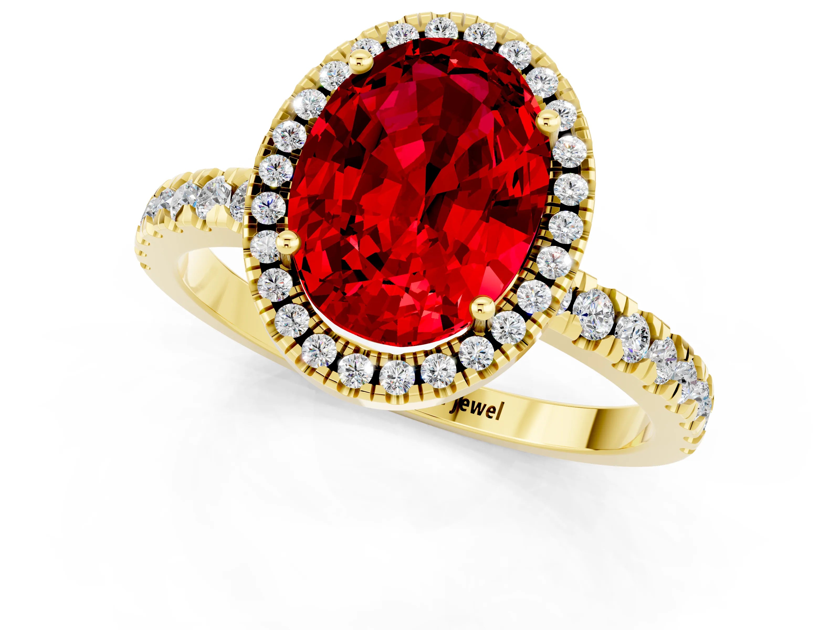 Yellow gold Oval Cut Halo Diamond Pave Band with Prong Setting_1