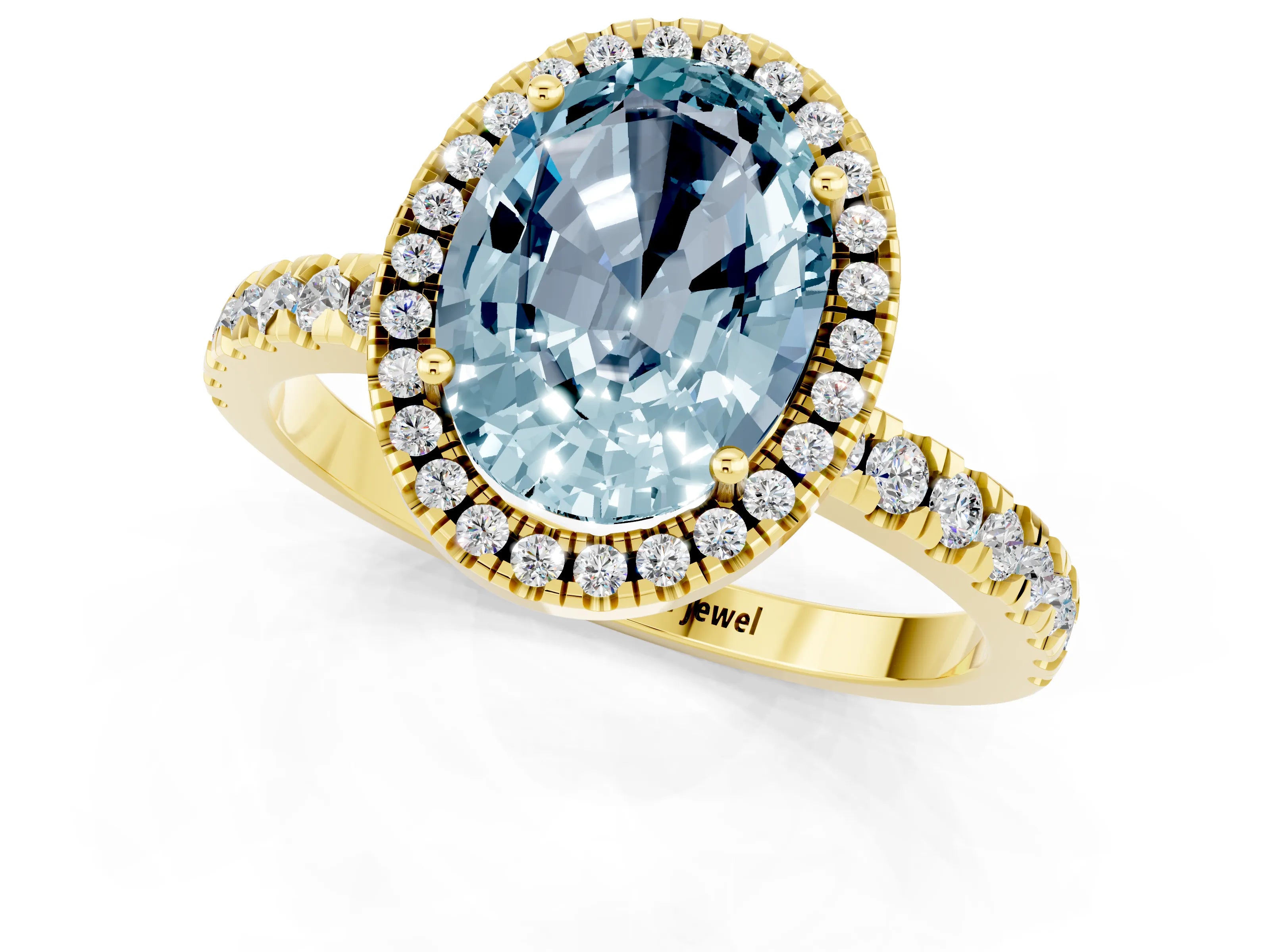Yellow gold Oval Cut Halo Diamond Pave Band with Prong Setting_1