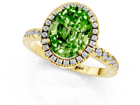 Yellow gold Oval Cut Halo Diamond Pave Band with Prong Setting_1