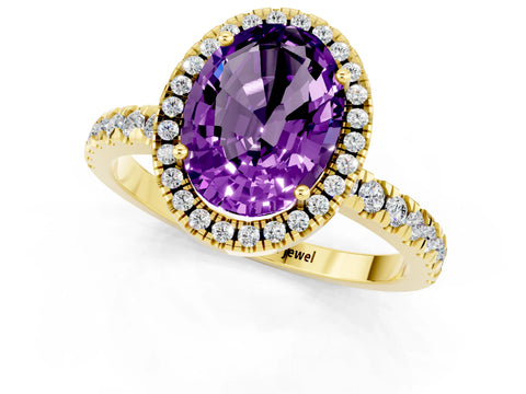 Yellow gold Oval Cut Halo Diamond Pave Band with Prong Setting_1