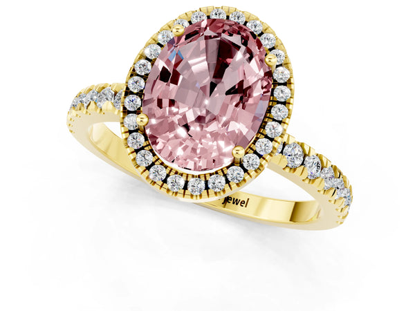 Yellow gold Oval Cut Halo Diamond Pave Band with Prong Setting