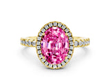 Yellow gold Oval Cut Halo Diamond Pave Band with Prong Setting