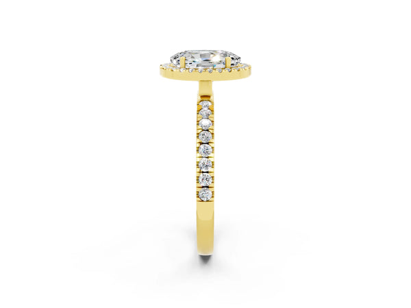 Yellow gold Oval Cut Moissanite Classic Halo Engagement Ring with Round Pavé Band and Prong Setting