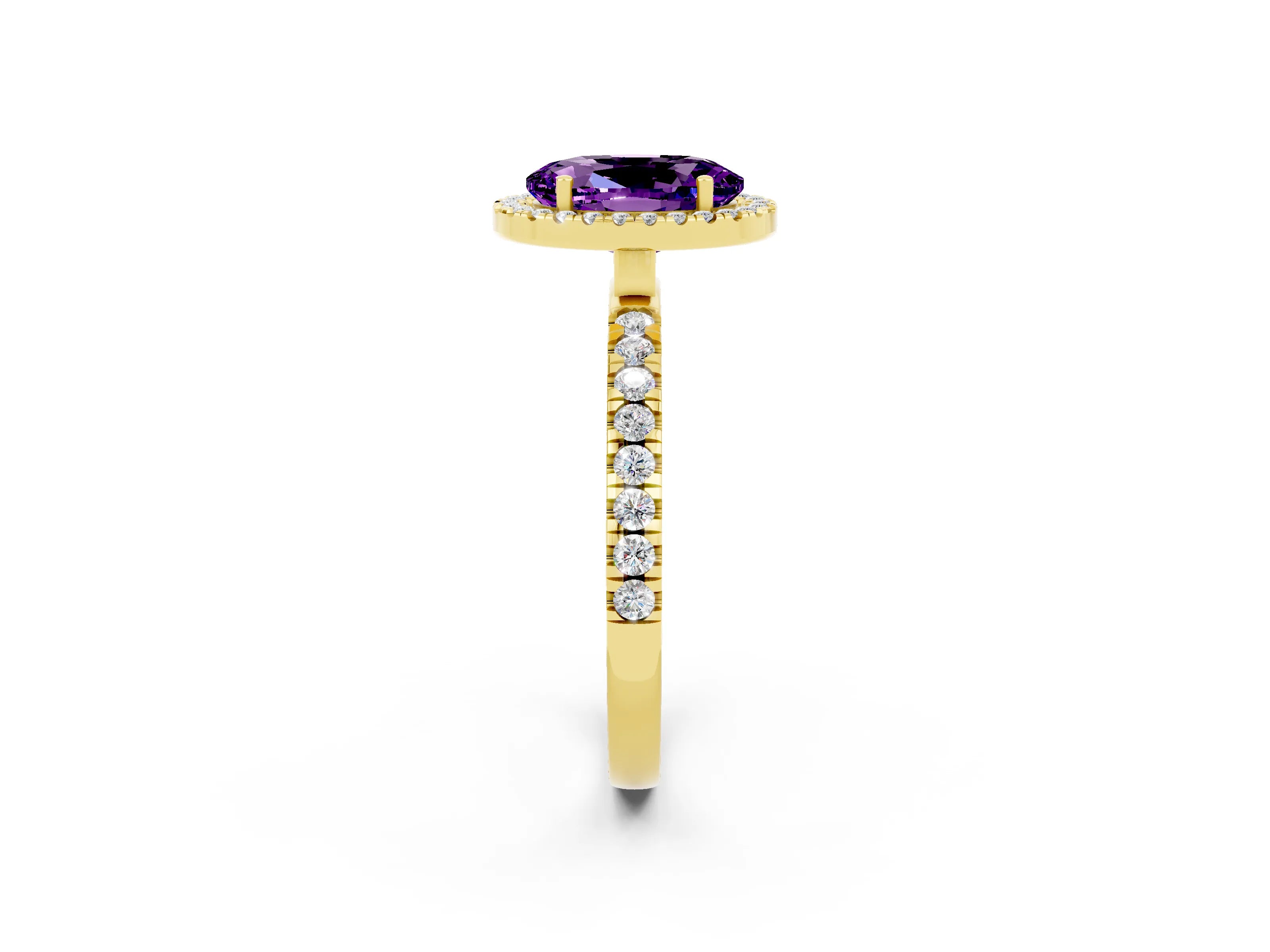 Yellow gold Oval Cut Halo Diamond Pave Band with Prong Setting_2