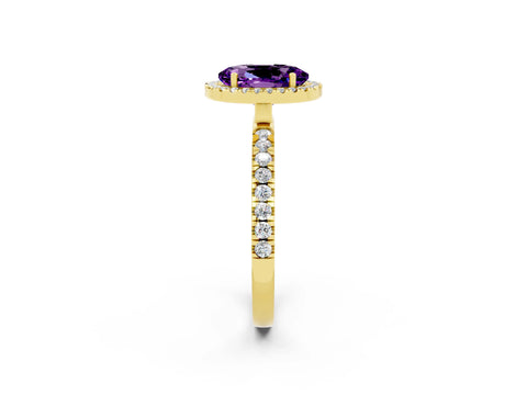 Yellow gold Oval Cut Halo Diamond Pave Band with Prong Setting_2