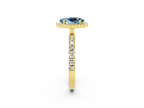 Yellow gold Oval Cut Halo Diamond Pave Band with Prong Setting_2