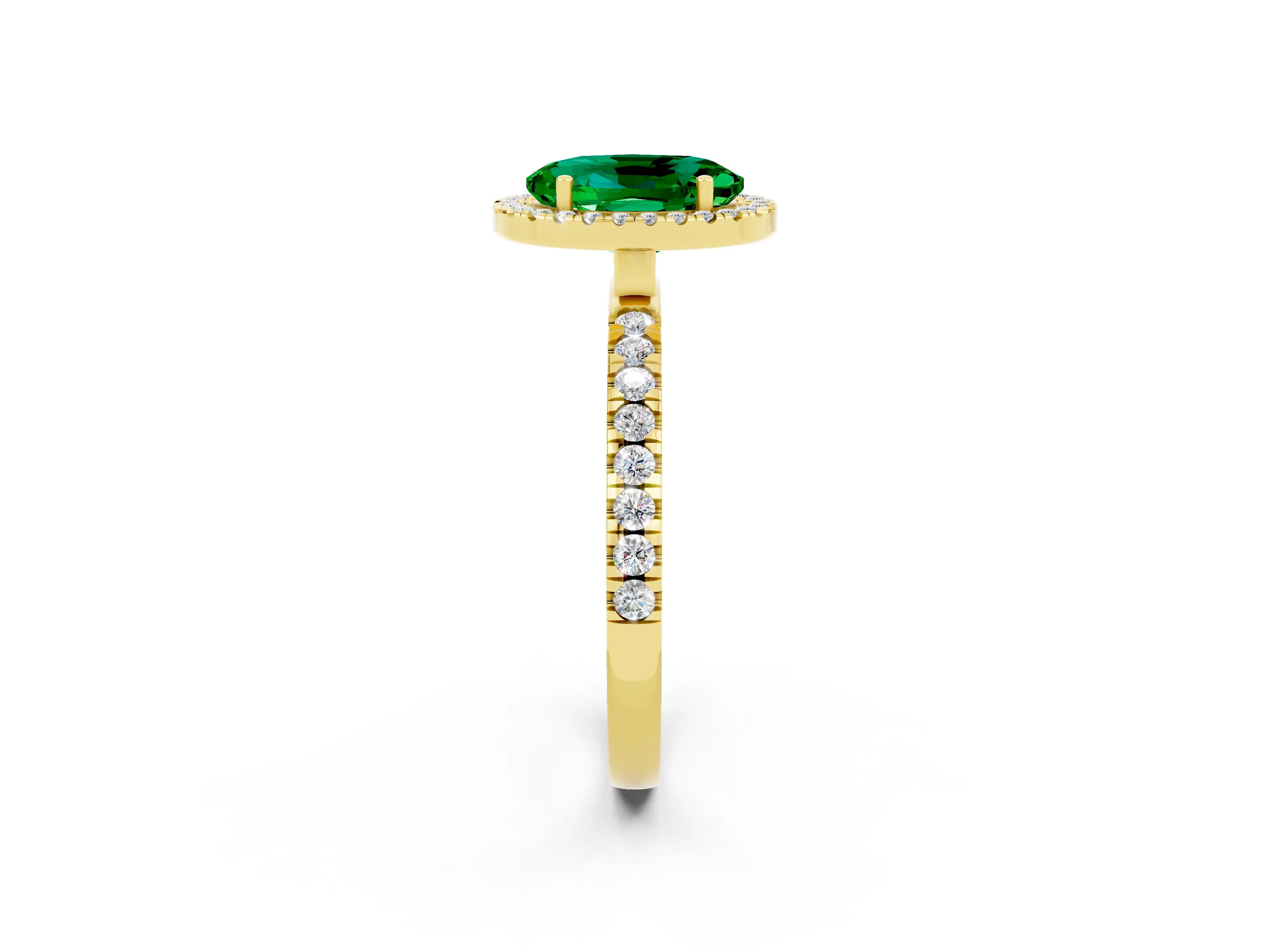 Yellow gold Oval Cut Halo Diamond Pave Band with Prong Setting_2