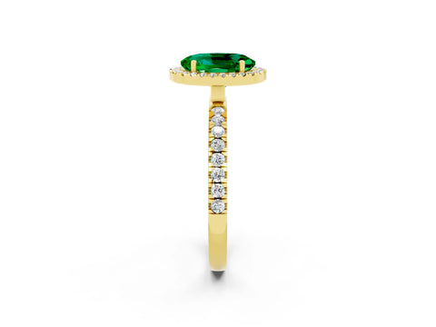 Yellow gold Oval Cut Halo Diamond Pave Band with Prong Setting_2