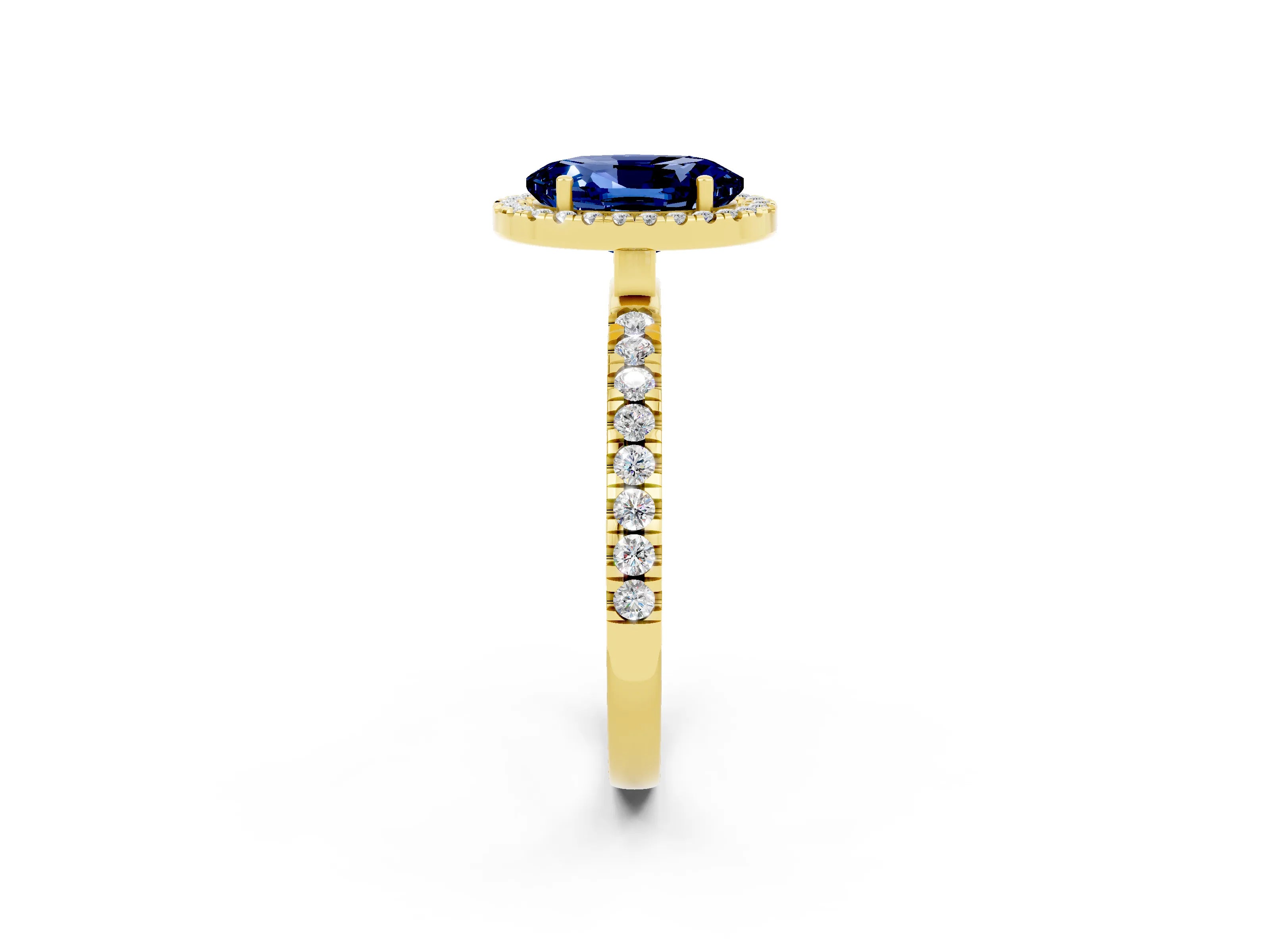 Yellow gold Oval Cut Halo Diamond Pave Band with Prong Setting_2
