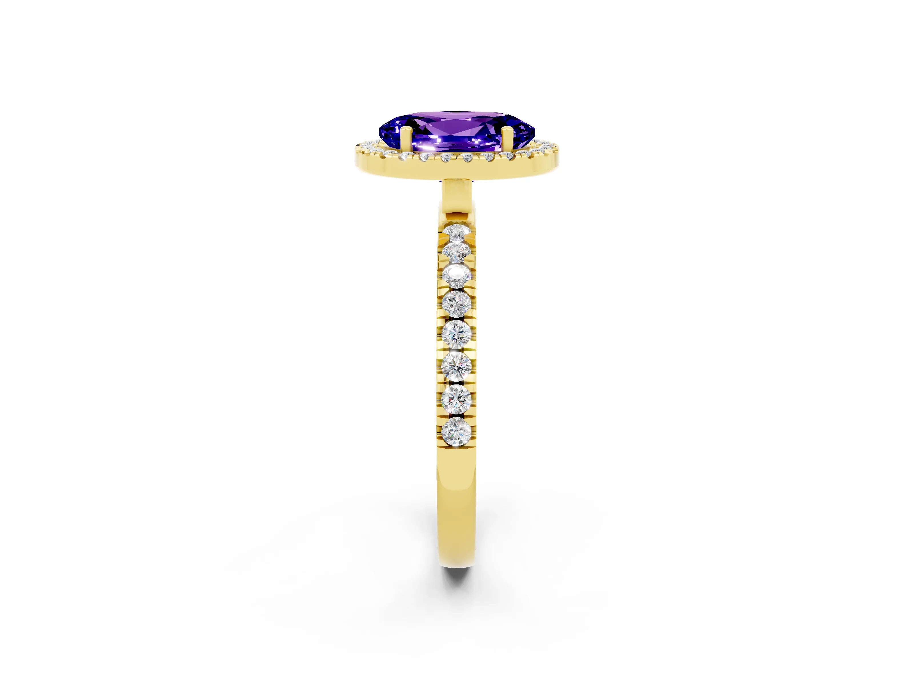 Yellow gold Oval Cut Halo Diamond Pave Band with Prong Setting_2