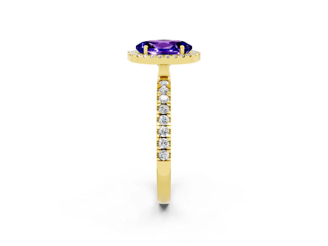 Yellow gold Oval Cut Halo Diamond Pave Band with Prong Setting_2