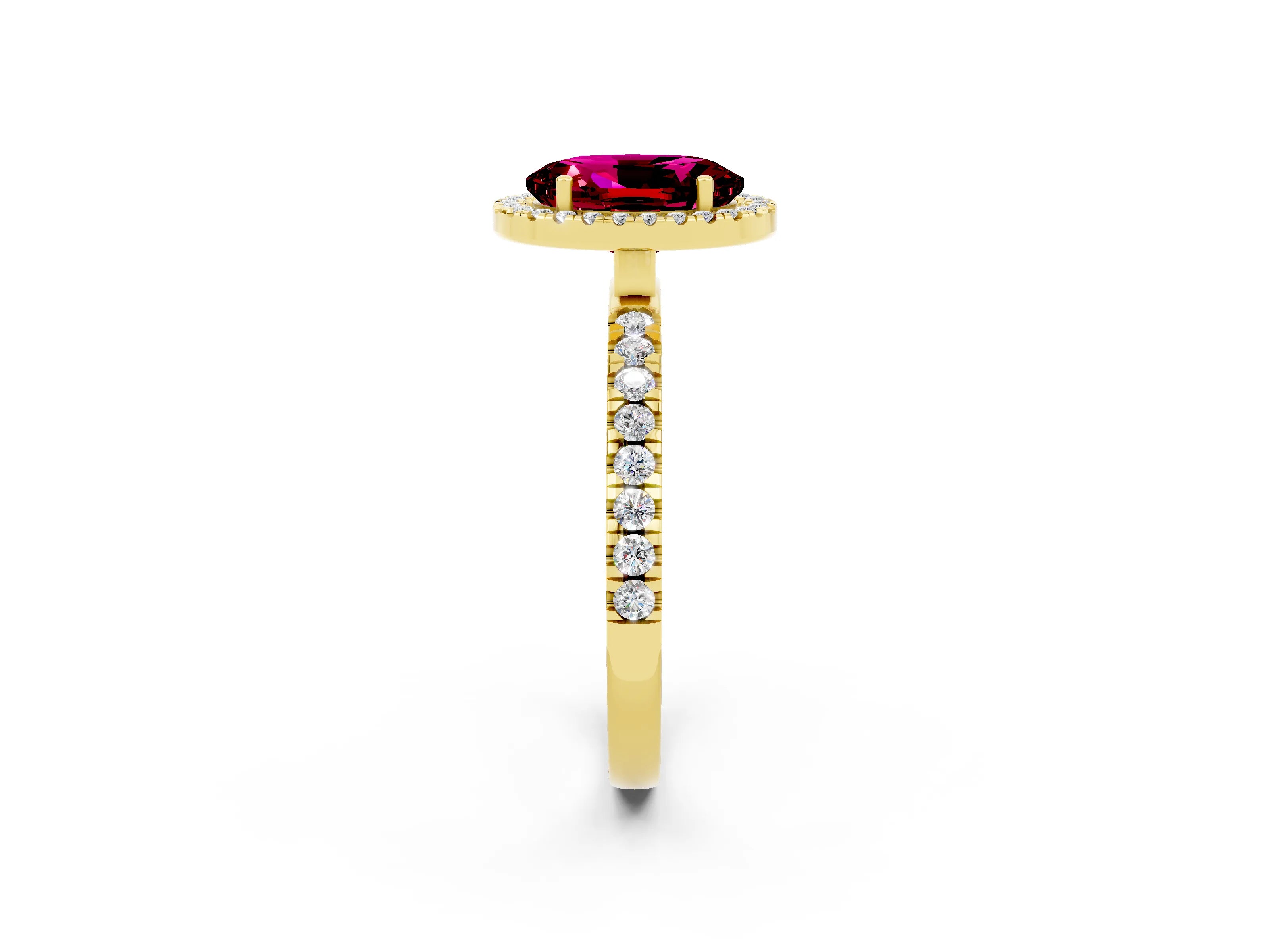 Yellow gold Oval Cut Halo Diamond Pave Band with Prong Setting_2