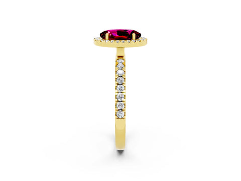 Yellow gold Oval Cut Halo Diamond Pave Band with Prong Setting_2