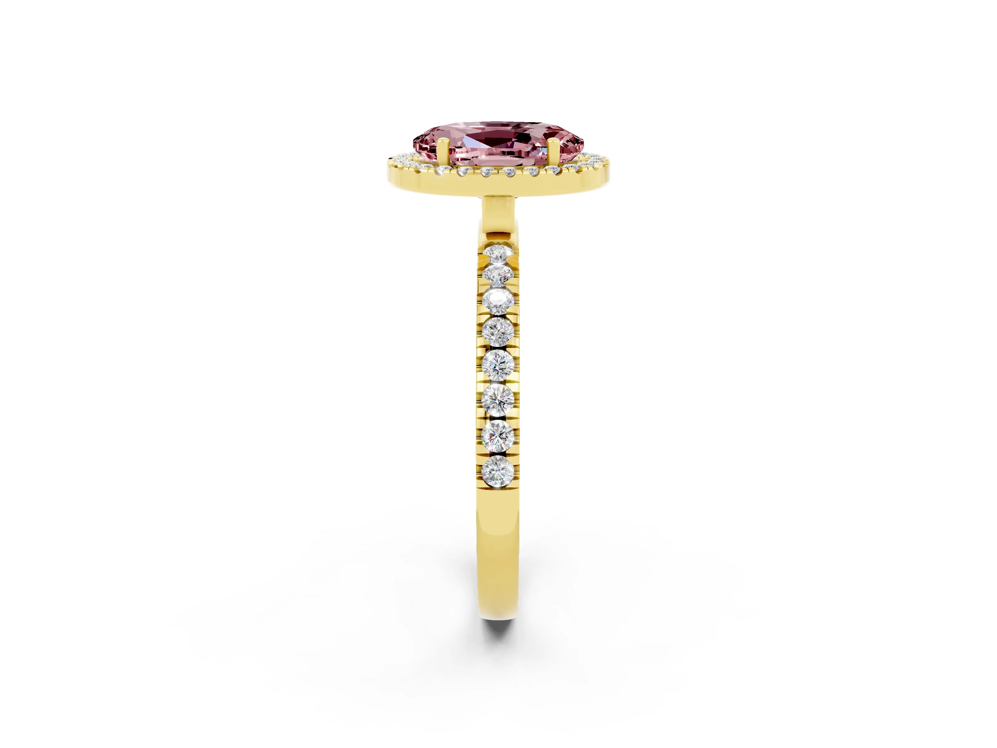 Yellow gold Oval Cut Halo Diamond Pave Band with Prong Setting_2