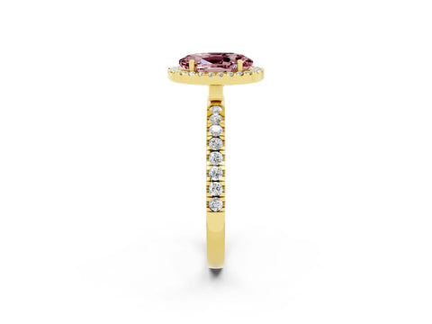 Yellow gold Oval Cut Halo Diamond Pave Band with Prong Setting_2
