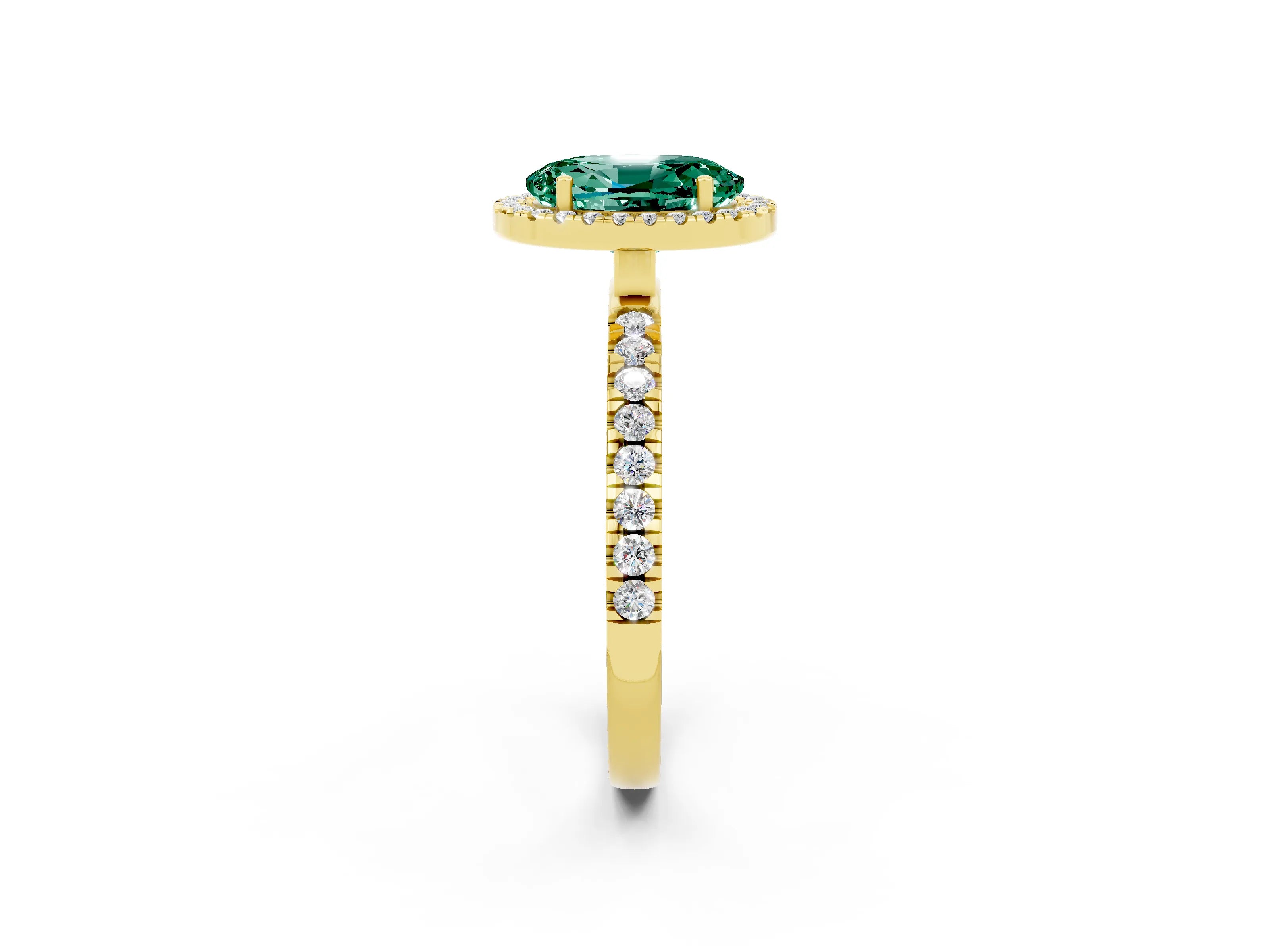 Yellow gold Oval Cut Halo Diamond Pave Band with Prong Setting_2