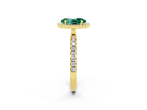 Yellow gold Oval Cut Halo Diamond Pave Band with Prong Setting_2