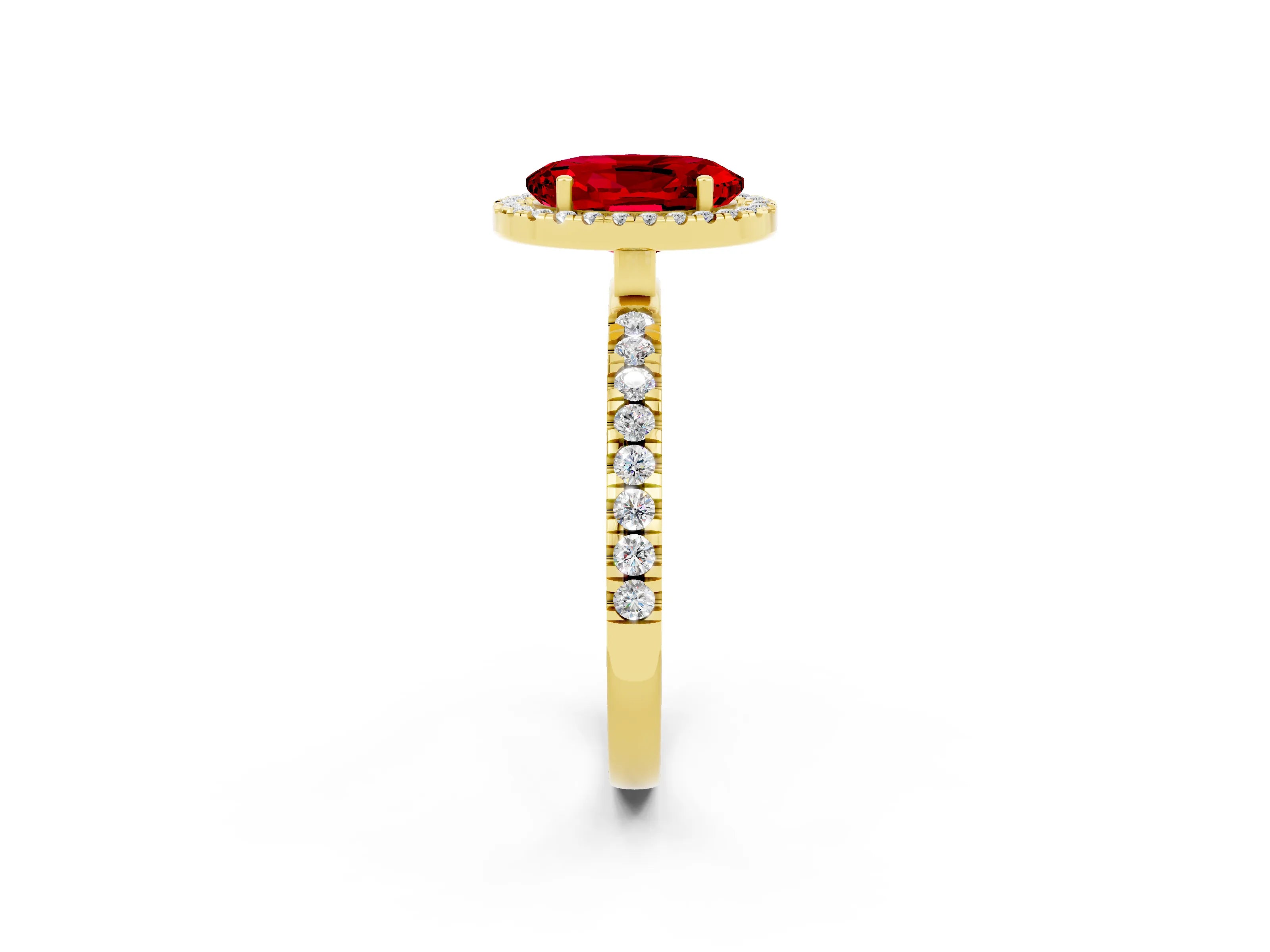 Yellow gold Oval Cut Halo Diamond Pave Band with Prong Setting_2