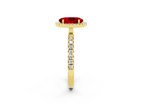 Yellow gold Oval Cut Halo Diamond Pave Band with Prong Setting