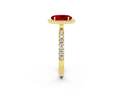Yellow gold Oval Cut Halo Diamond Pave Band with Prong Setting_2