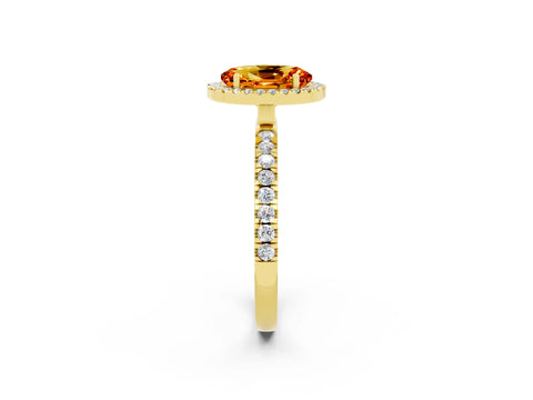 Yellow gold Oval Cut Halo Diamond Pave Band with Prong Setting_2