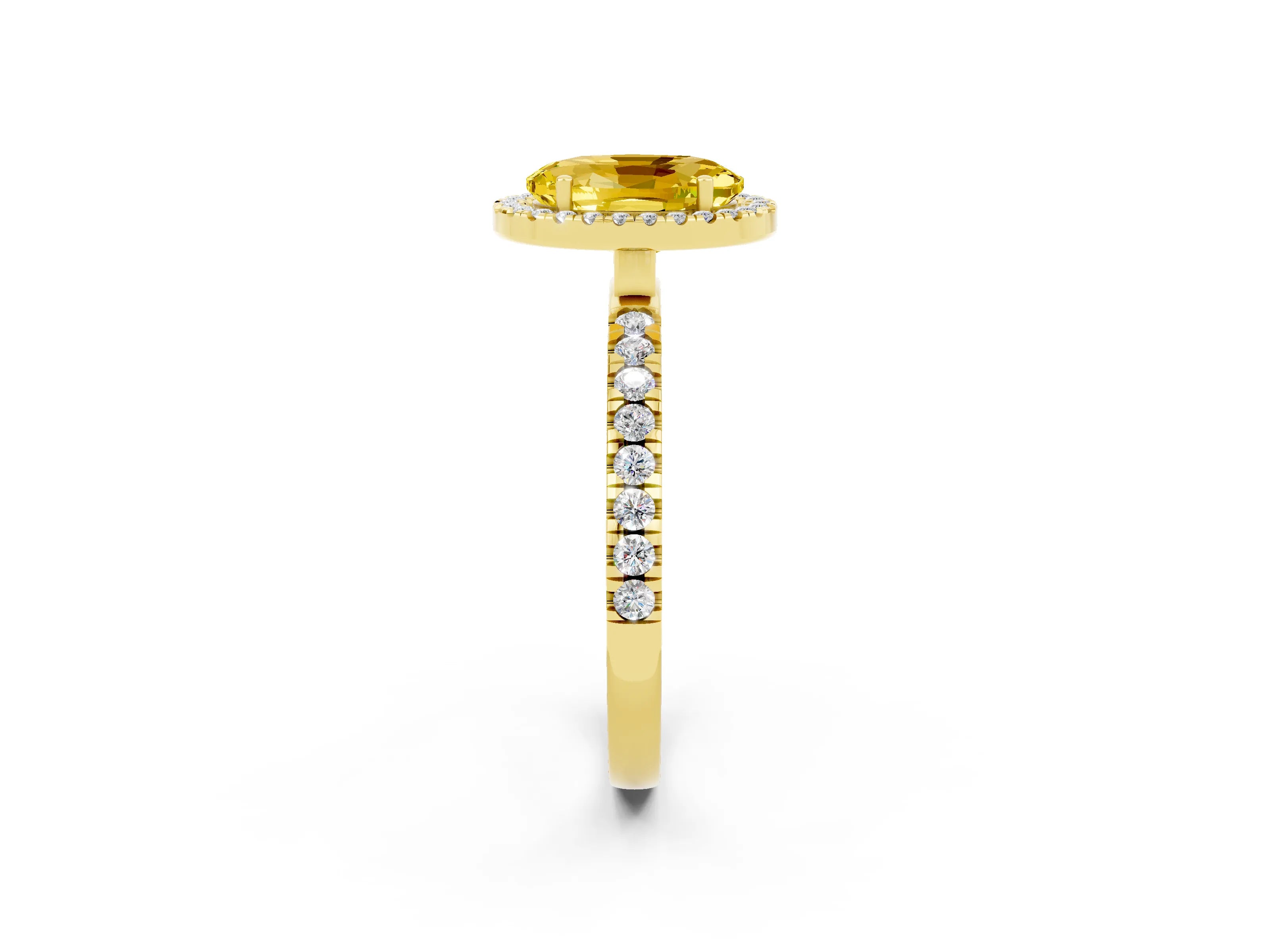 Yellow gold Oval Cut Halo Diamond Pave Band with Prong Setting_2