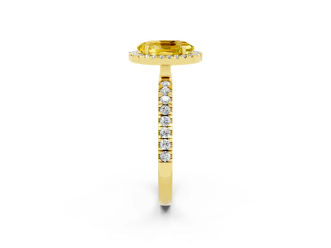 Yellow gold Oval Cut Halo Diamond Pave Band with Prong Setting_2