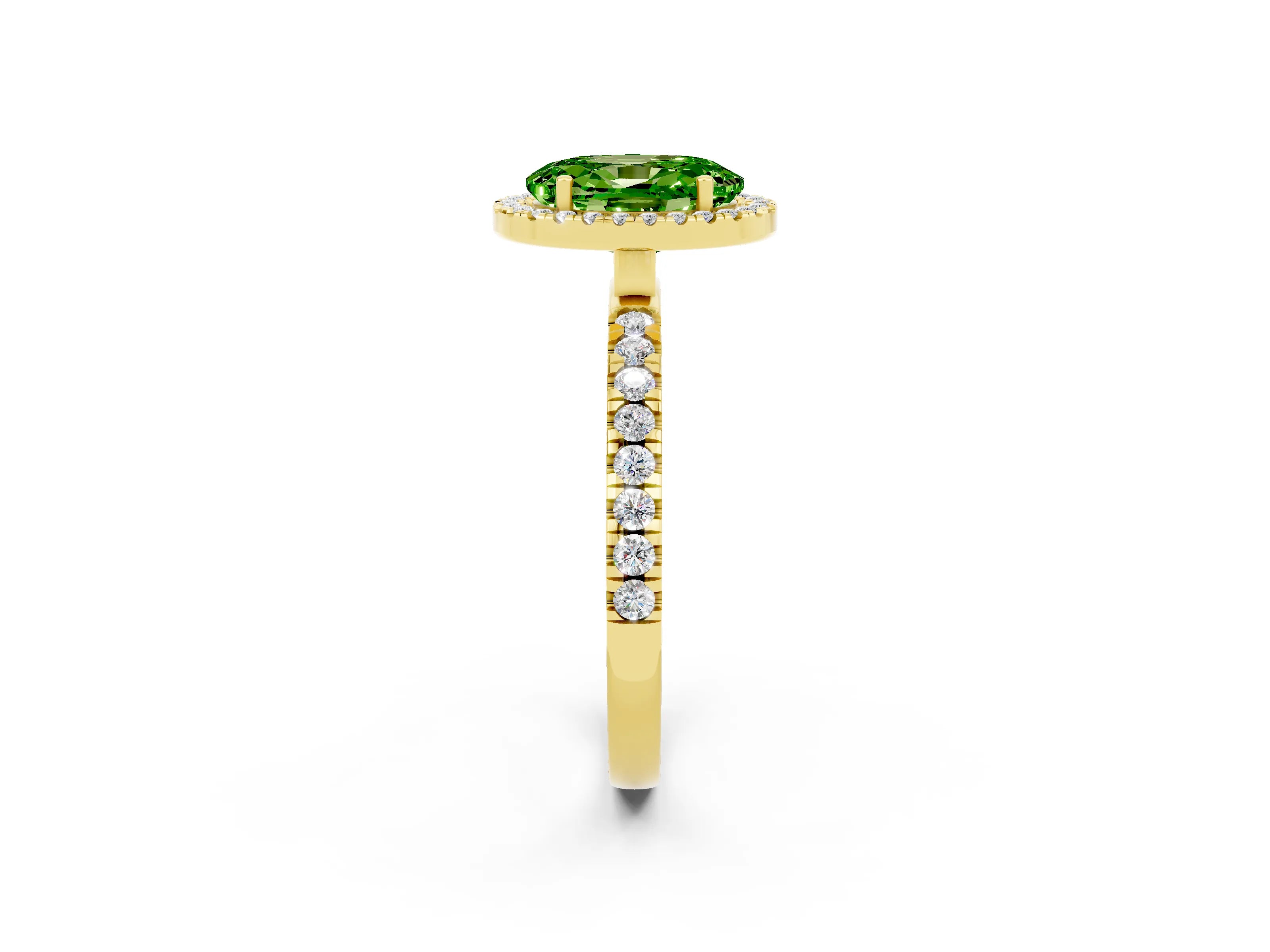 Yellow gold Oval Cut Halo Diamond Pave Band with Prong Setting_2