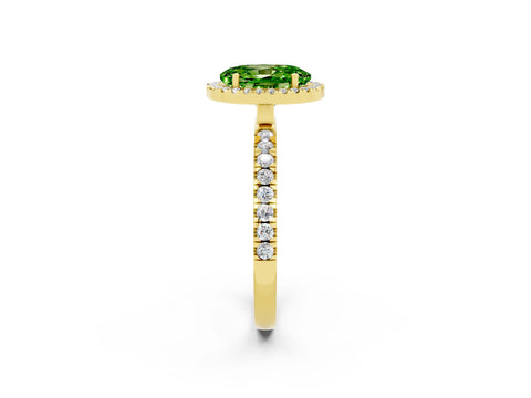 Yellow gold Oval Cut Halo Diamond Pave Band with Prong Setting_2