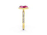 Yellow gold Oval Cut Halo Diamond Pave Band with Prong Setting_2