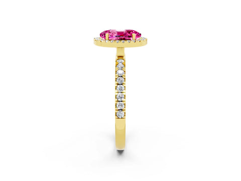 Yellow gold Oval Cut Halo Diamond Pave Band with Prong Setting_2