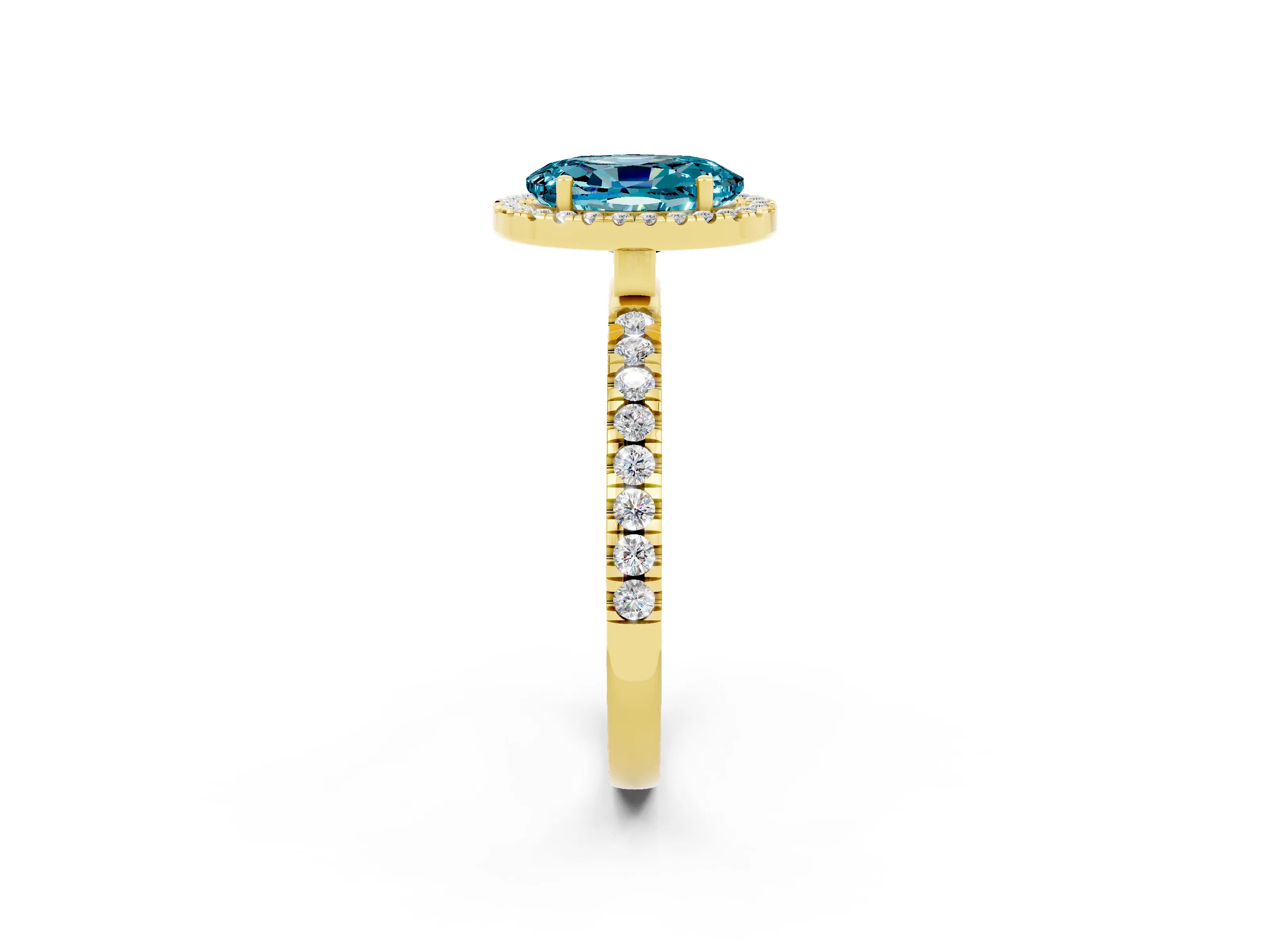 Yellow gold Oval Cut Halo Diamond Pave Band with Prong Setting_2