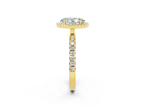 Yellow gold Oval Cut Halo Diamond Pave Band with Prong Setting_2
