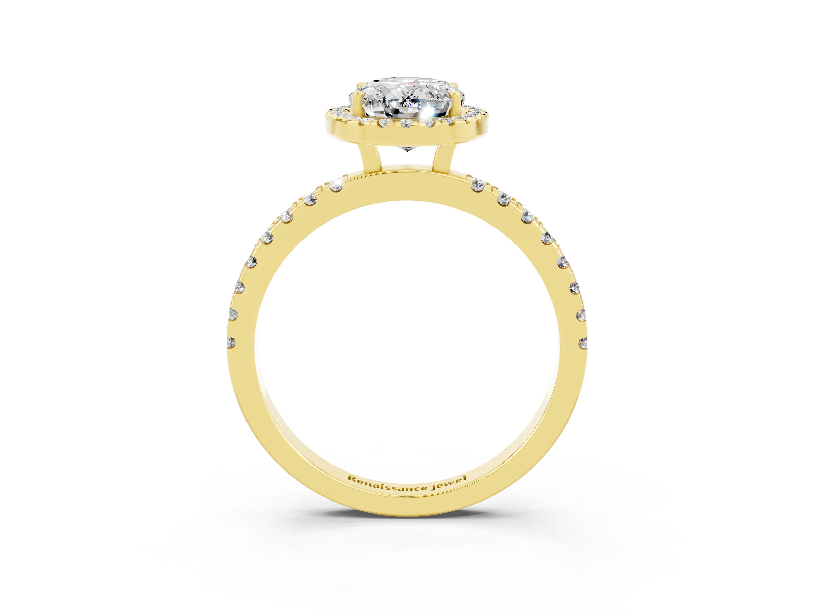 Yellow gold Oval Cut Halo Diamond Pave Band with Prong Setting_3