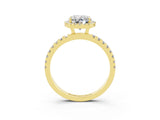 Yellow gold Oval Cut Halo Diamond Pave Band with Prong Setting_3