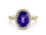 Yellow gold Oval Cut Halo Diamond Pave Band with Prong Setting