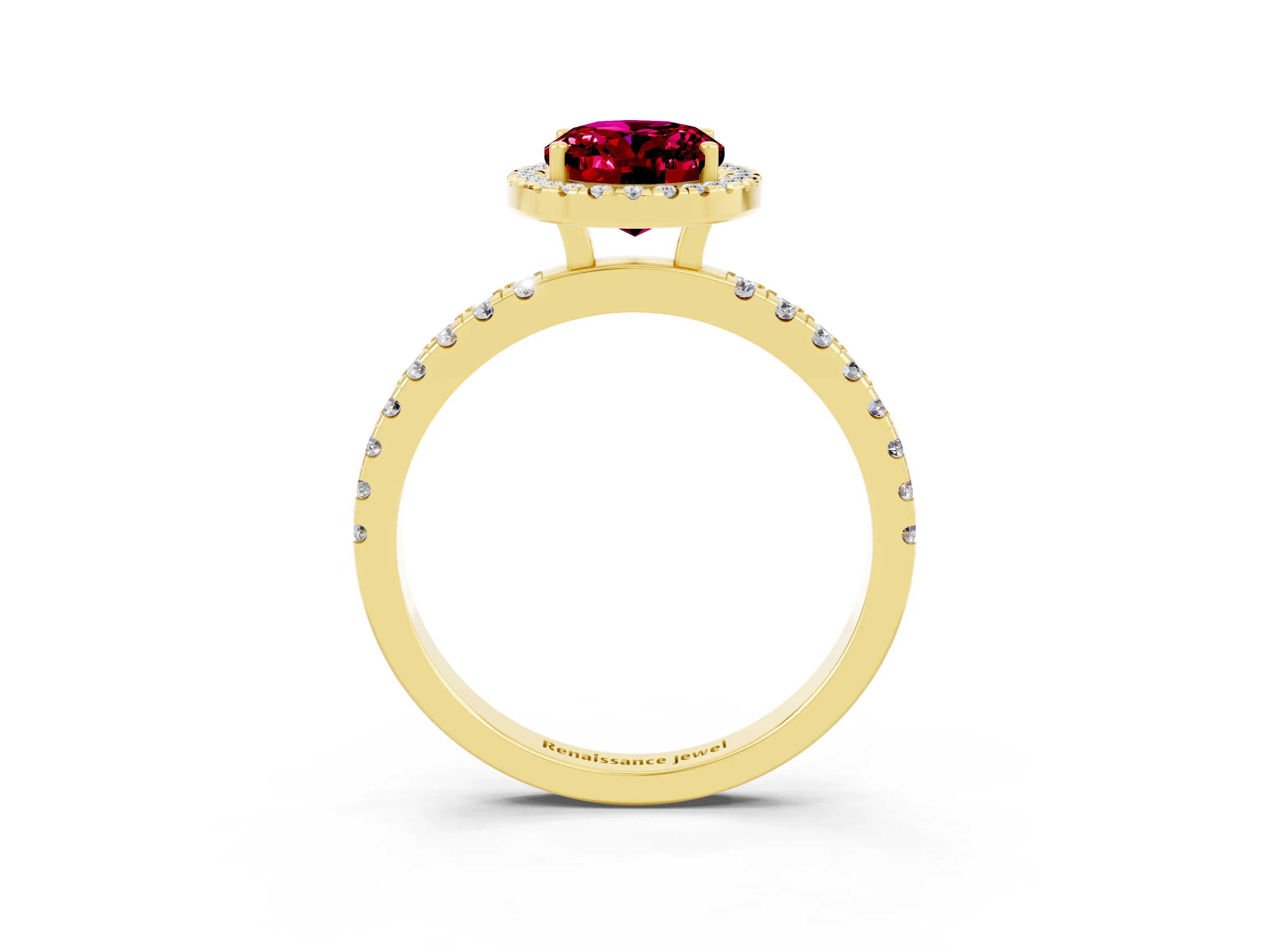 Yellow gold Oval Cut Halo Diamond Pave Band with Prong Setting_3