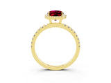 Yellow gold Oval Cut Halo Diamond Pave Band with Prong Setting_3