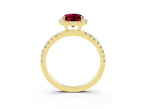 Yellow gold Oval Cut Halo Diamond Pave Band with Prong Setting_3