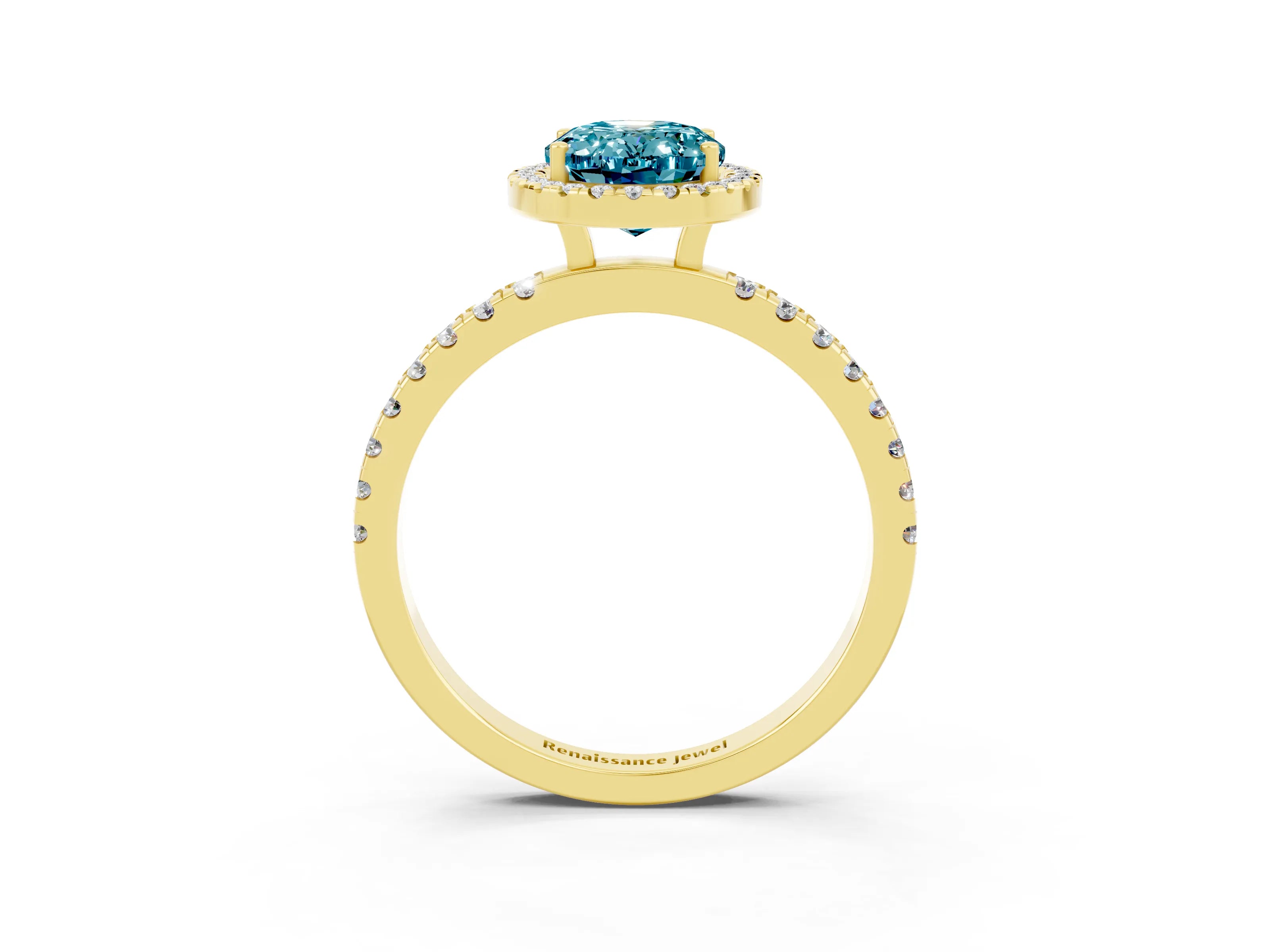 Yellow gold Oval Cut Halo Diamond Pave Band with Prong Setting_3