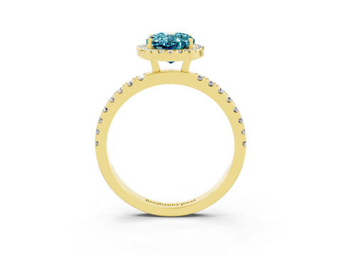 Yellow gold Oval Cut Halo Diamond Pave Band with Prong Setting_3