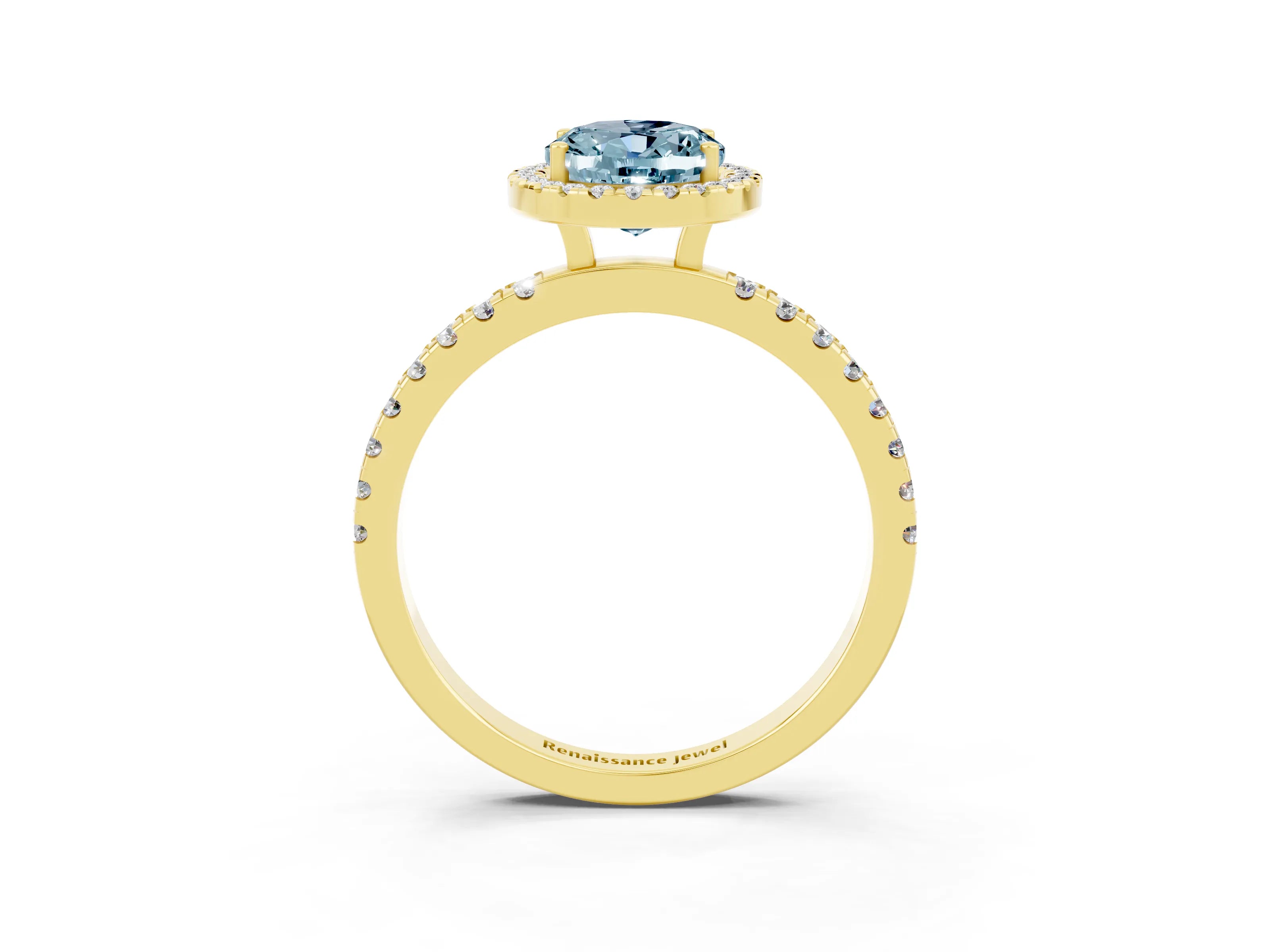 Yellow gold Oval Cut Halo Diamond Pave Band with Prong Setting_3