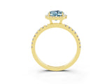 Yellow gold Oval Cut Halo Diamond Pave Band with Prong Setting_3