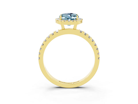 Yellow gold Oval Cut Halo Diamond Pave Band with Prong Setting_3