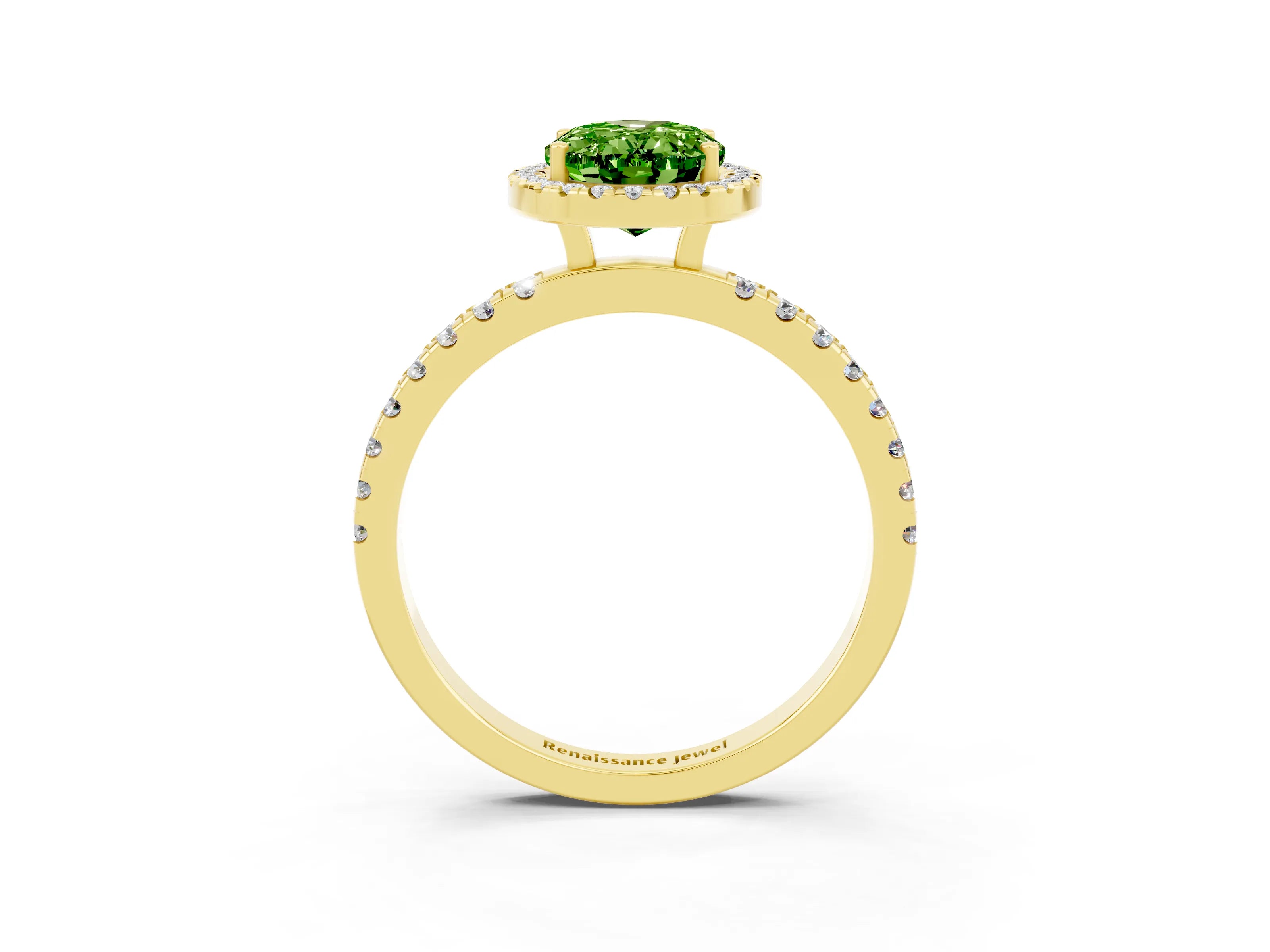 Yellow gold Oval Cut Halo Diamond Pave Band with Prong Setting_3