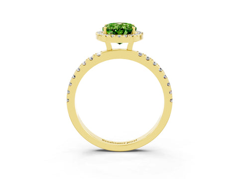 Yellow gold Oval Cut Halo Diamond Pave Band with Prong Setting_3